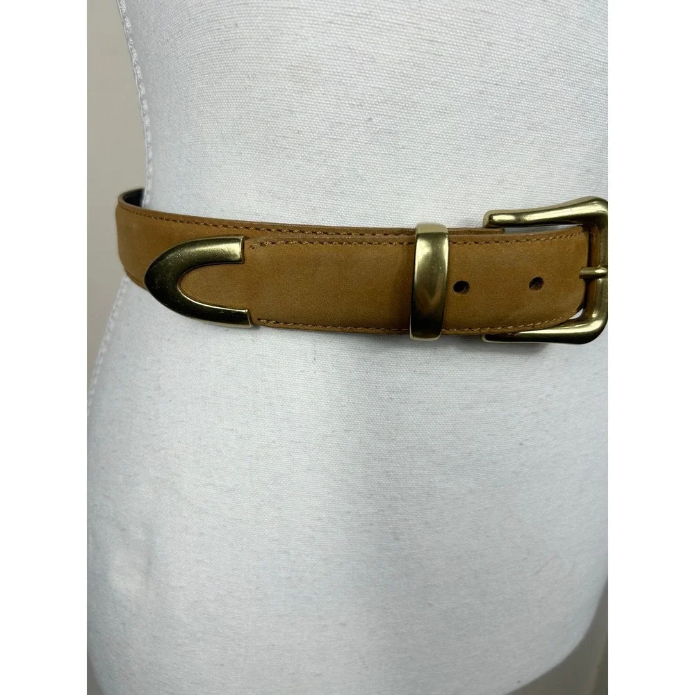 Lejon Belt Women S Tan Nubuck Leather Nordstrom Brass Buckle Tip USA VTG 80s 90s